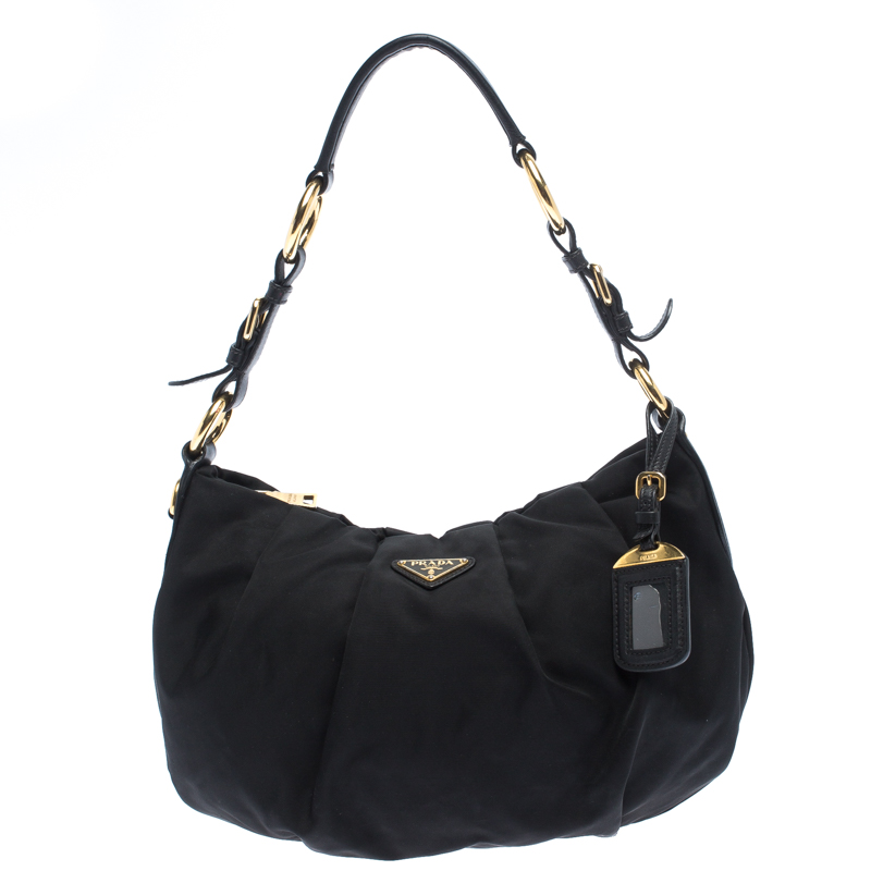 Prada Black Nylon Pleated Shoulder Bag