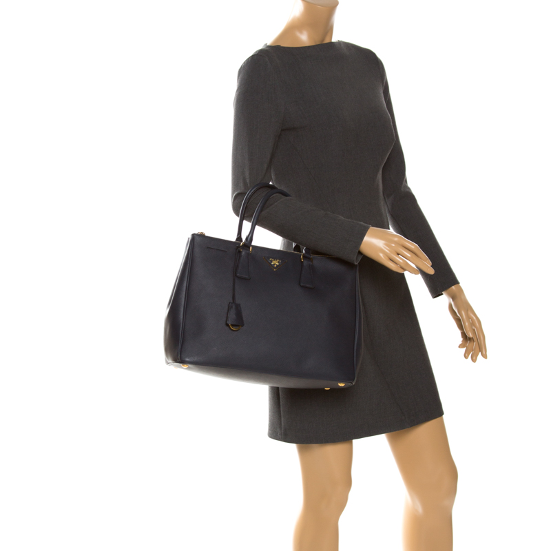 

Prada Navy Blue Saffiano Lux Leather Large Double Zip Tote