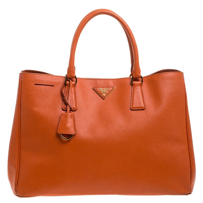 Pre Owned Prada Orange Saffiano Lux Leather Large Gardener's Tote