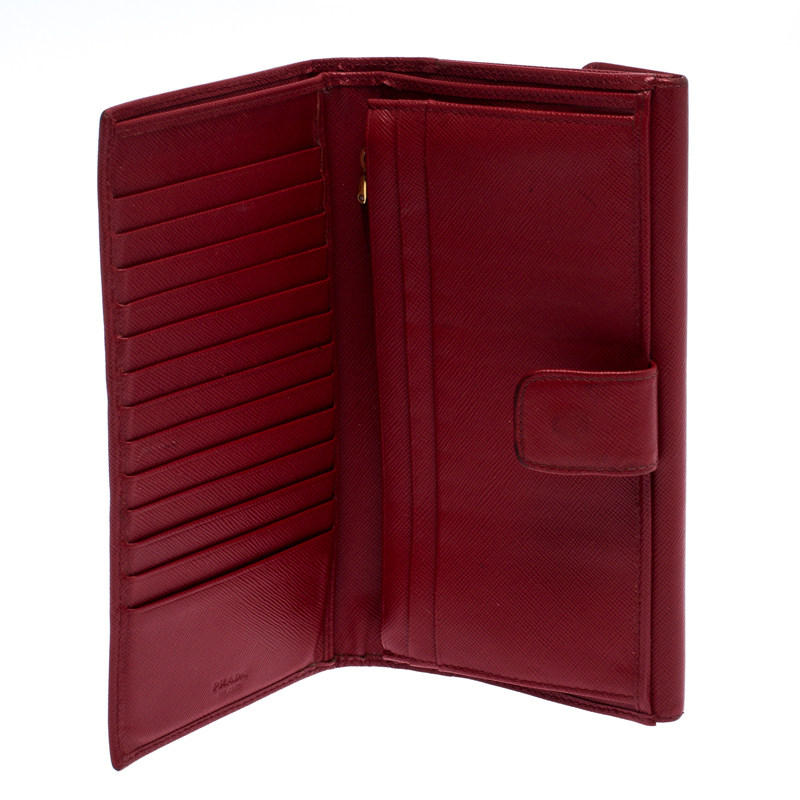 

Prada Red Saffiano Metal Leather Long Flap Wallet