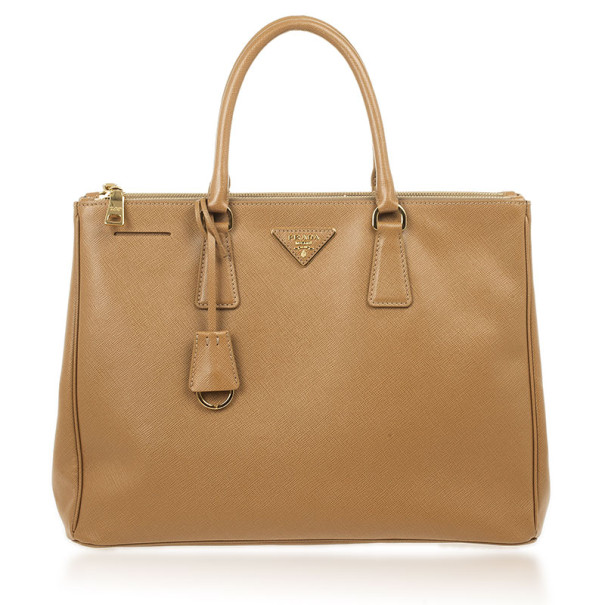 Pre Owned Prada Tan Saffiano Lux Double-zip Tote Bag