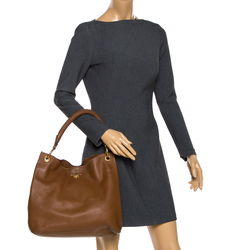 

Prada Brown Vitello Diano Leather Hobo