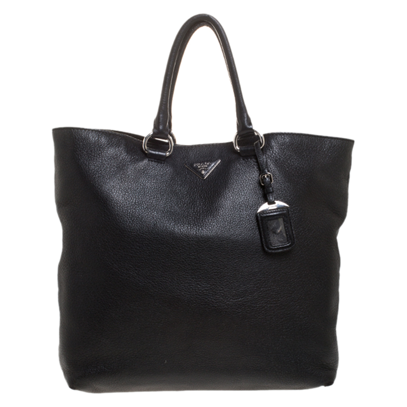 Pre Owned Prada Black Vitello Daino Leather Tote