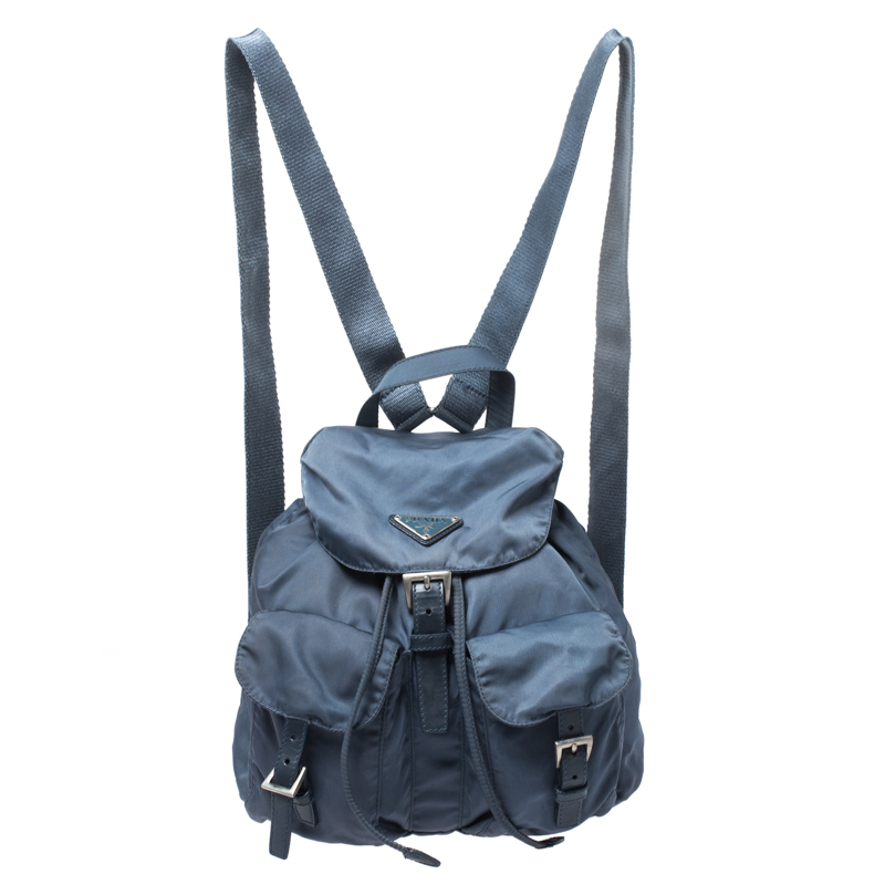 Pre-owned Prada Blue Tessuto Nylon Zainetto Backpack