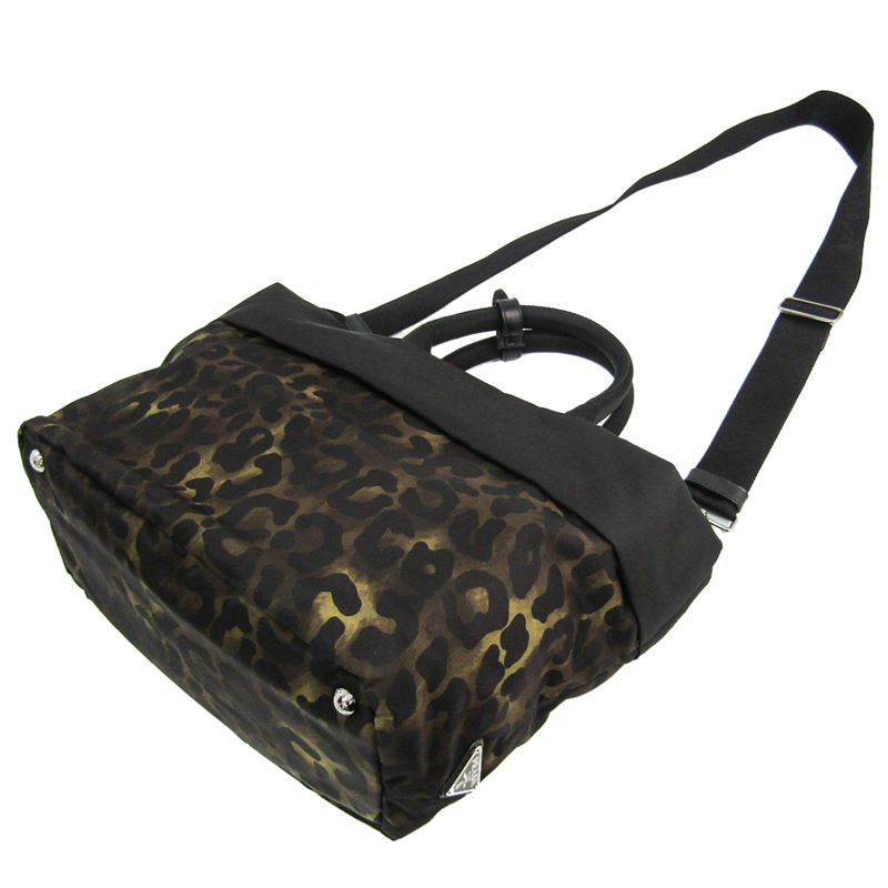 

Prada Black/Khaki Nylon Leopard Print Tote Bag