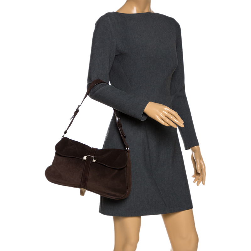 

Prada Dark Brown Suede Scamosciato Flap Shoulder Bag