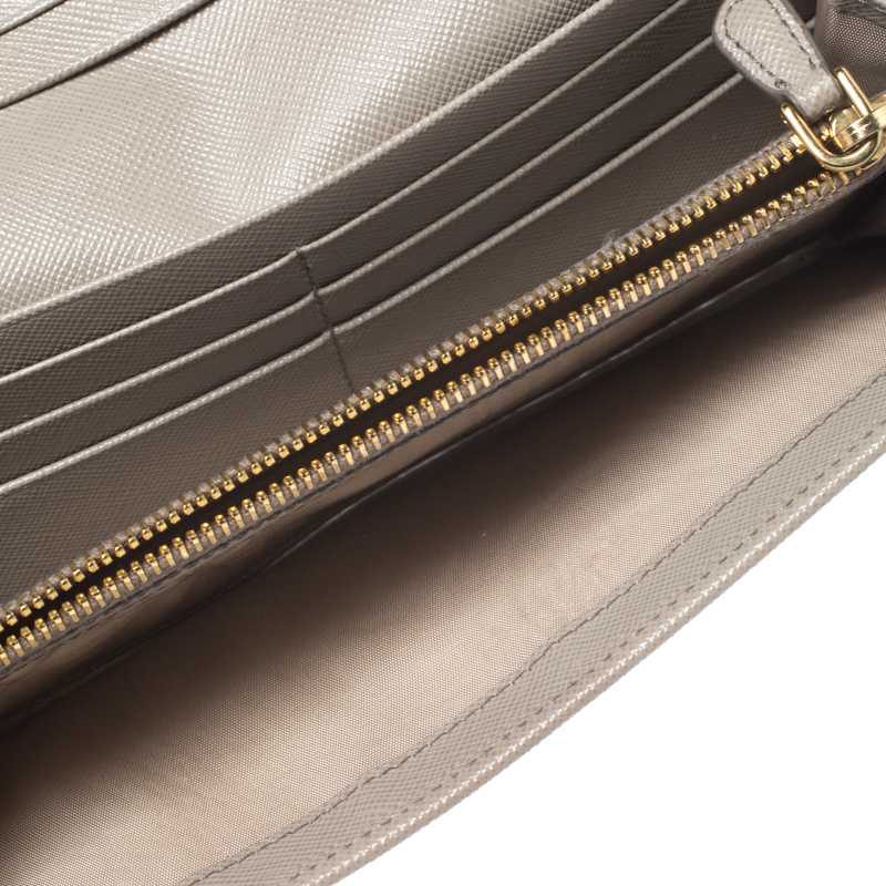 

Prada Grey Saffiano Leather Flap Continental Wallet
