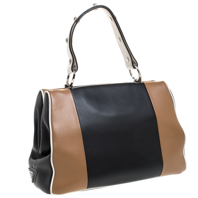 Prada Multicolor Baiadera Striped Leather Frame Tote