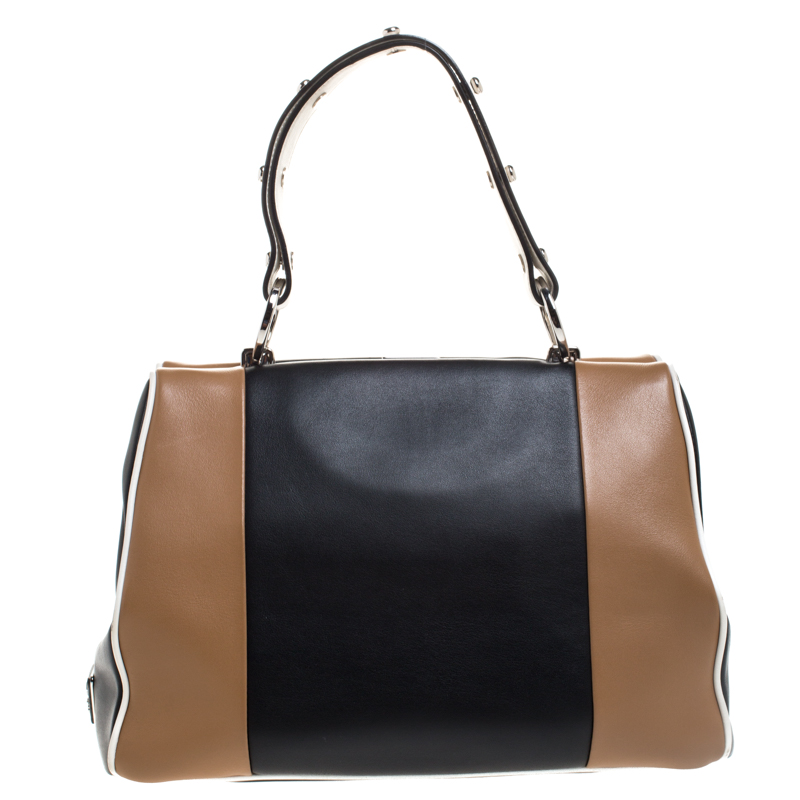 Click to view more detailed imagery on our partner's website Prada Multicolor Baiadera Striped Leather Frame Tote