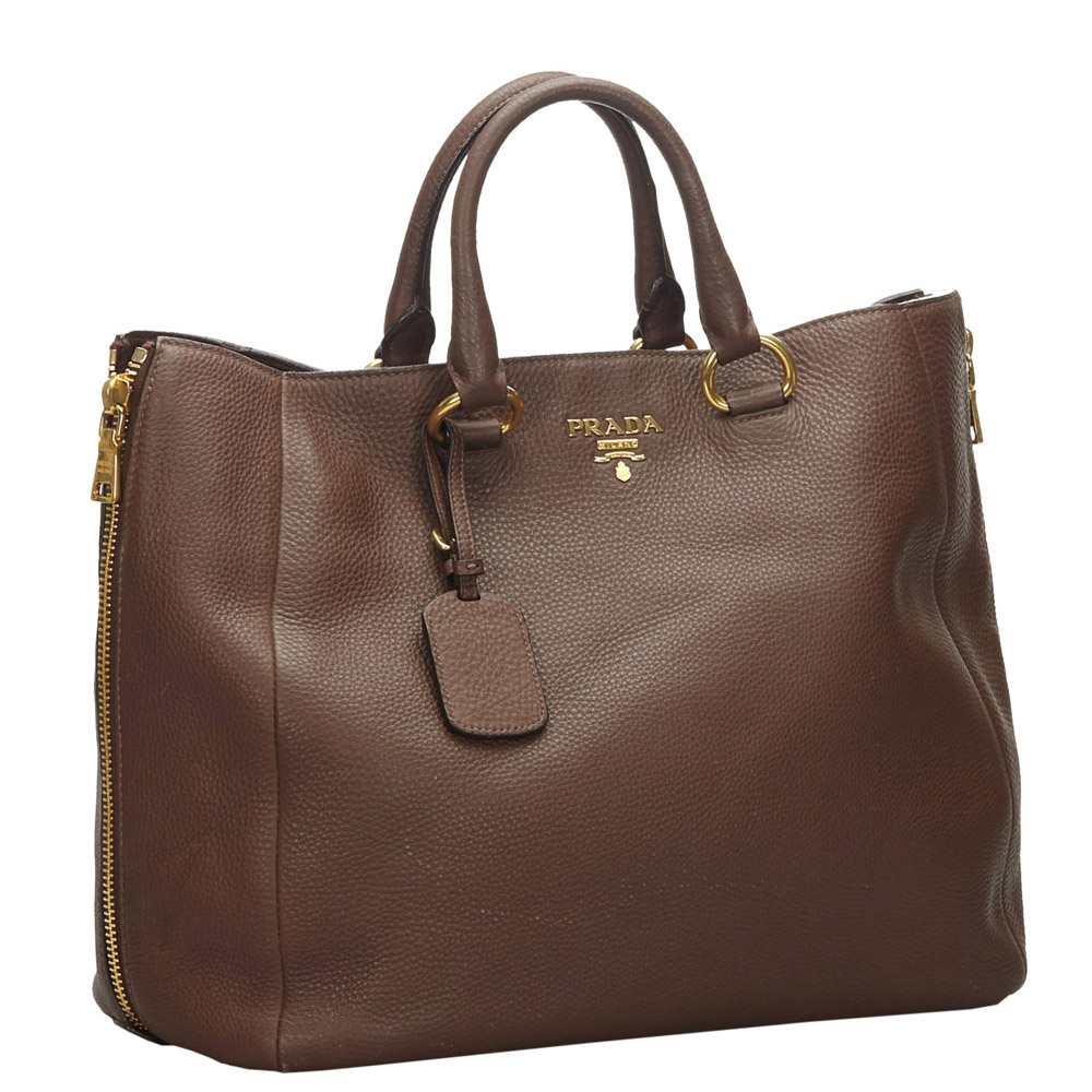 

Prada Brown Vitello Daino Leather Satchel Bag