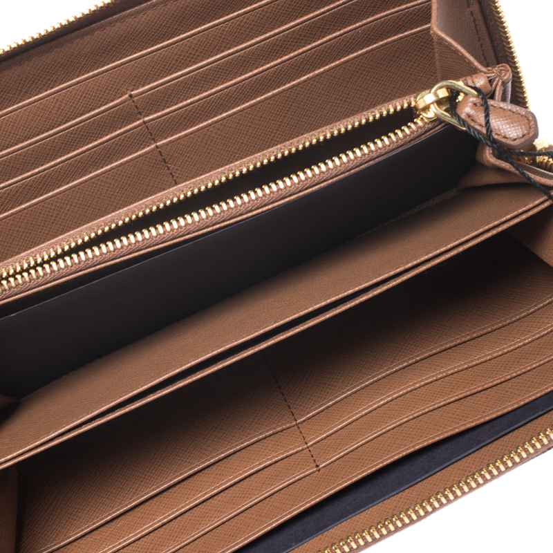 

Prada Dark Brown Saffiano Metal Leather Zip Around Wallet