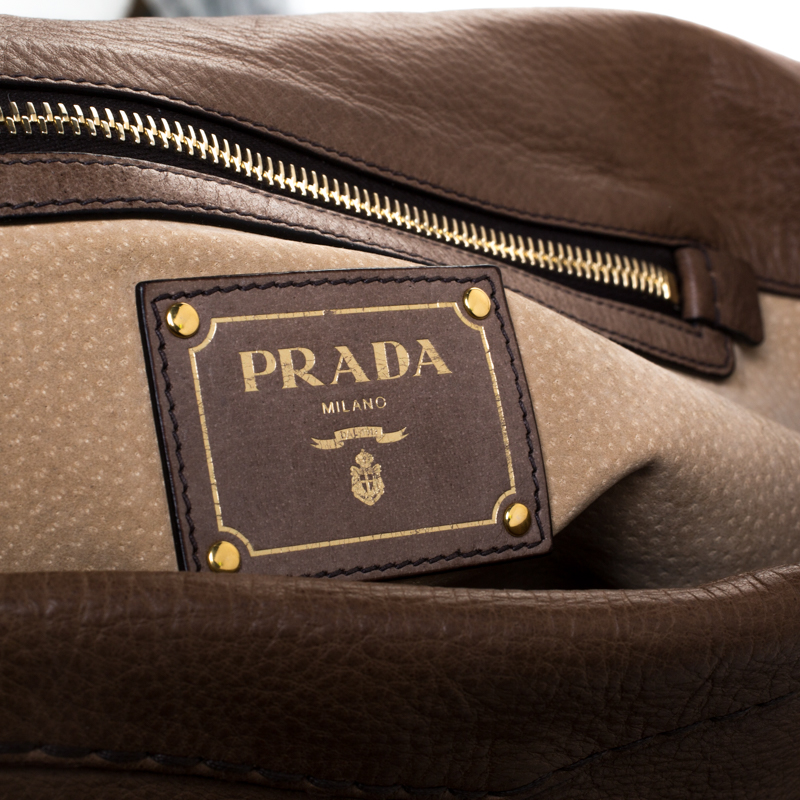 Pre-owned Prada Dark Brown Soft Leather Pushlock Hobo