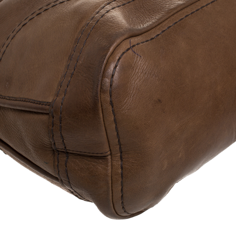 Pre-owned Prada Dark Brown Soft Leather Pushlock Hobo