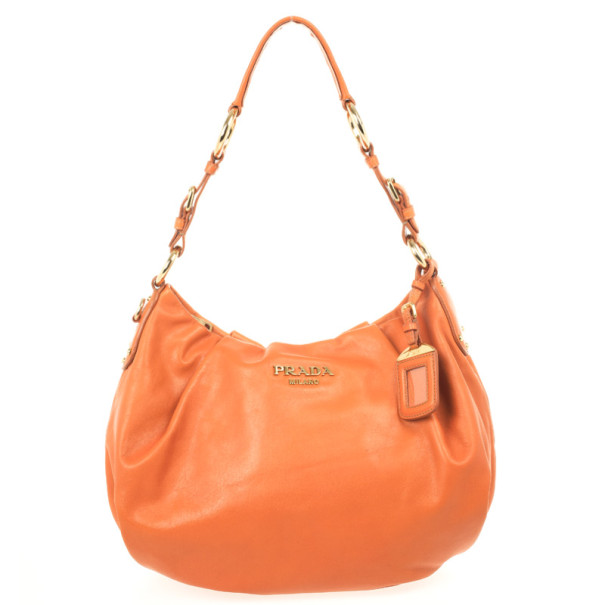 Pre Owned Prada Orange Large Soft Calf Hobo