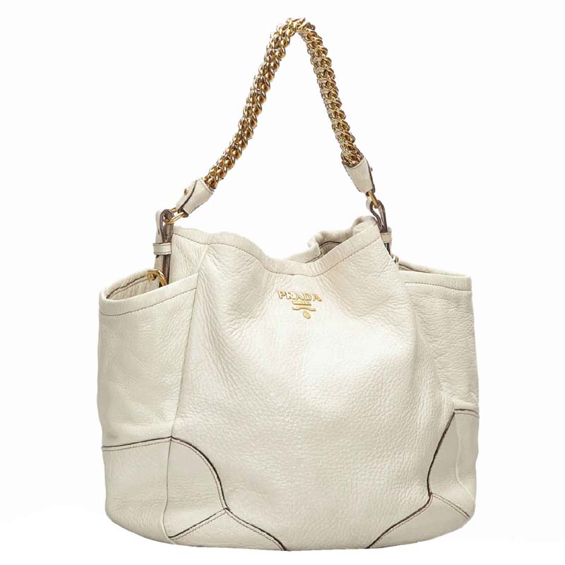

Prada White Leather Vitello Daino Shoulder Bag