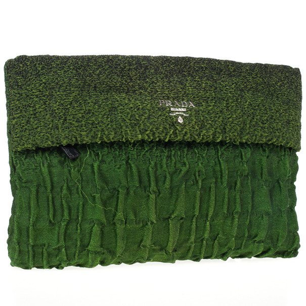 

Prada Green Crepe Pleated Fabric Clutch