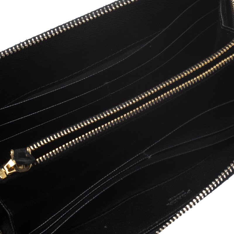 

Prada Black Saffiano Lux Leather Bow Zip Around Wallet