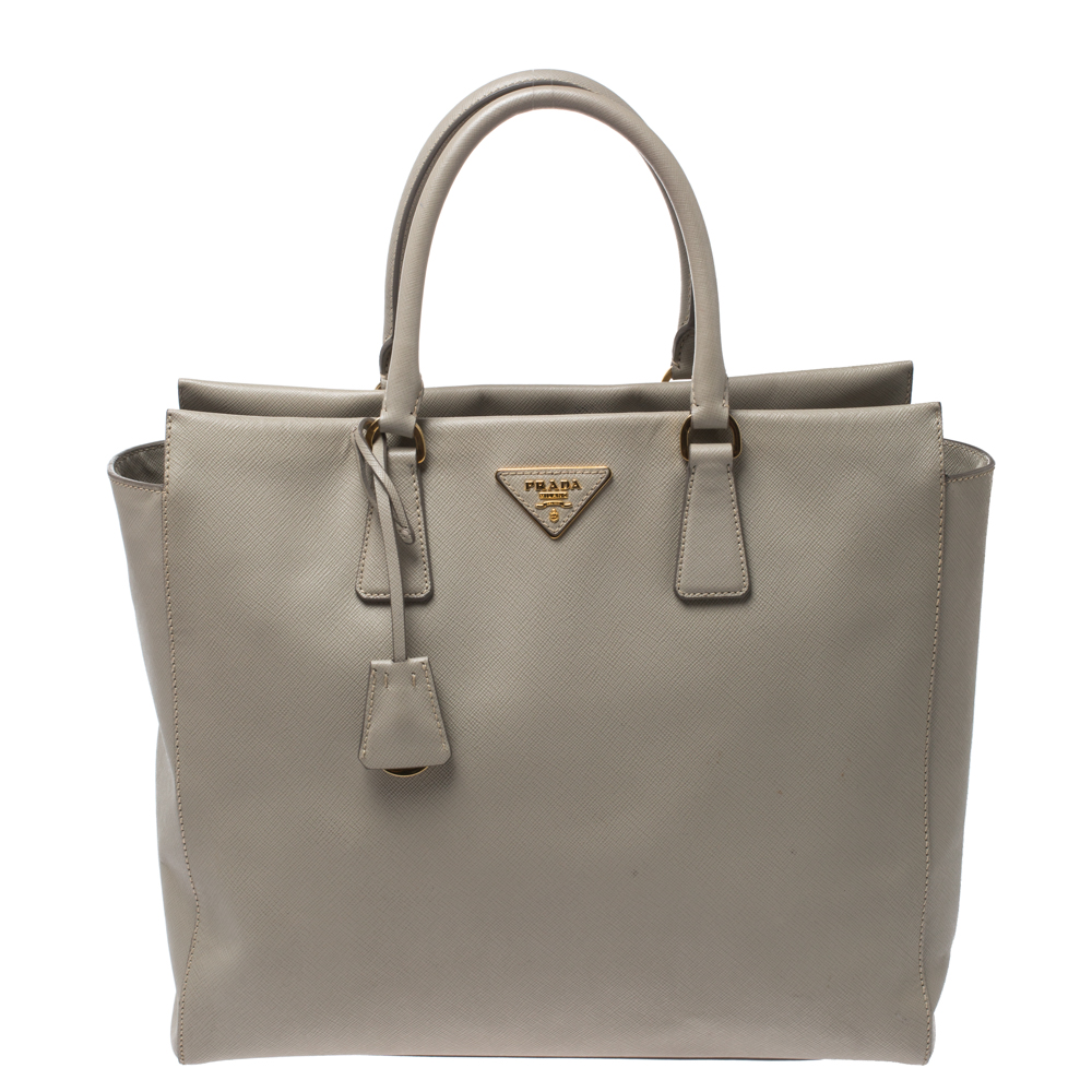 Pre Owned Prada Grey Saffiano Lux Leather Tote