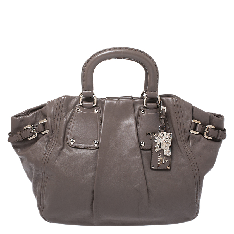 Pre Owned Prada Dark Grey Soft Leather Convertible Bag