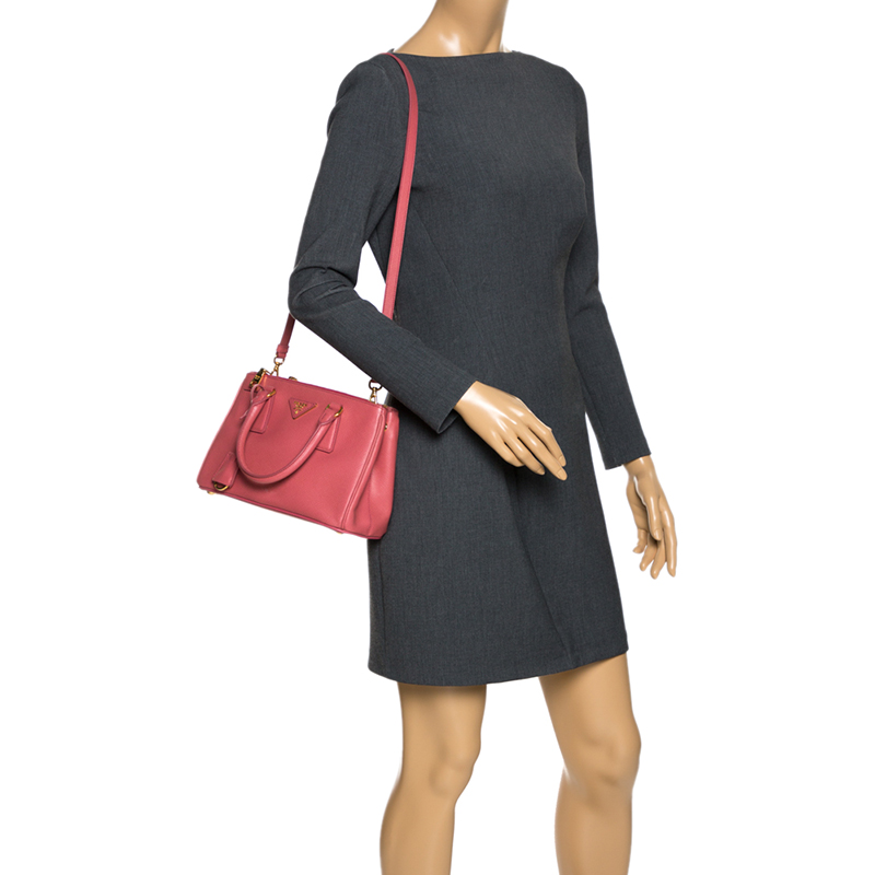 

Prada Pink Saffiano Lux Leather Mini Double Zip Tote