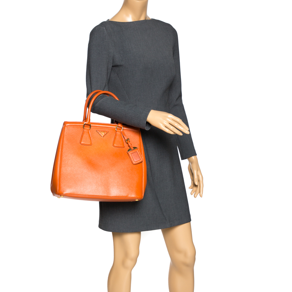 

Prada Orange Saffiano Leather Parabole Tote