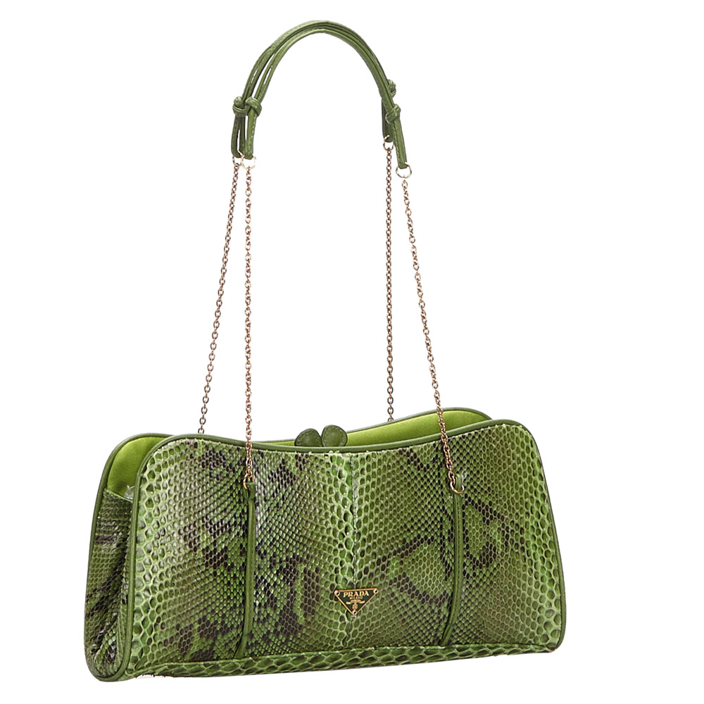 

Prada Green Python Leather Chain Shoulder Bag