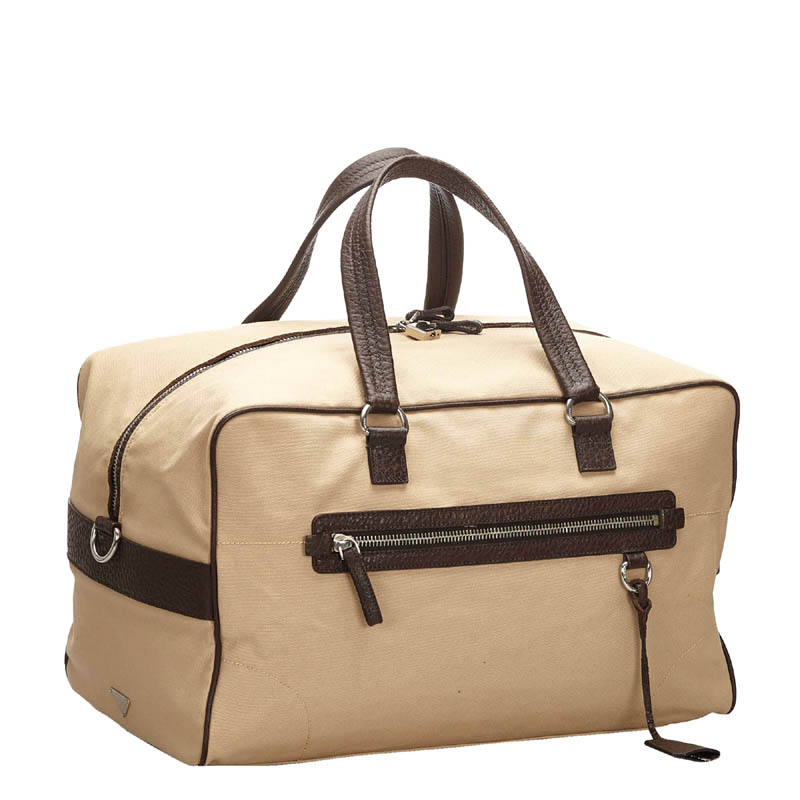 

Prada Brown Canvas Travel Bag, Beige