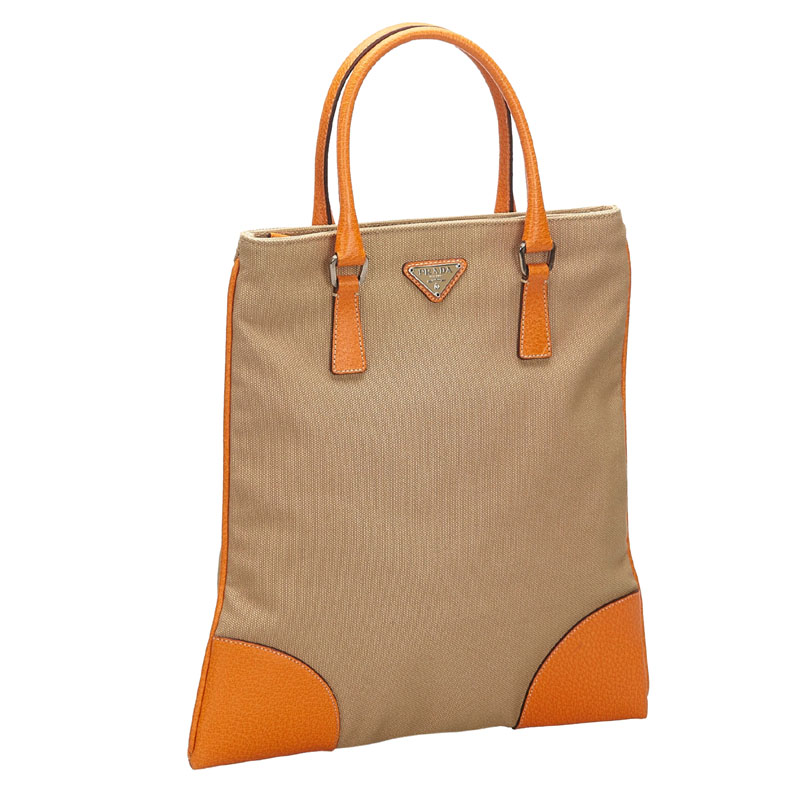

Prada Brown/Orange Canvas And Leather Tote Bag, Beige