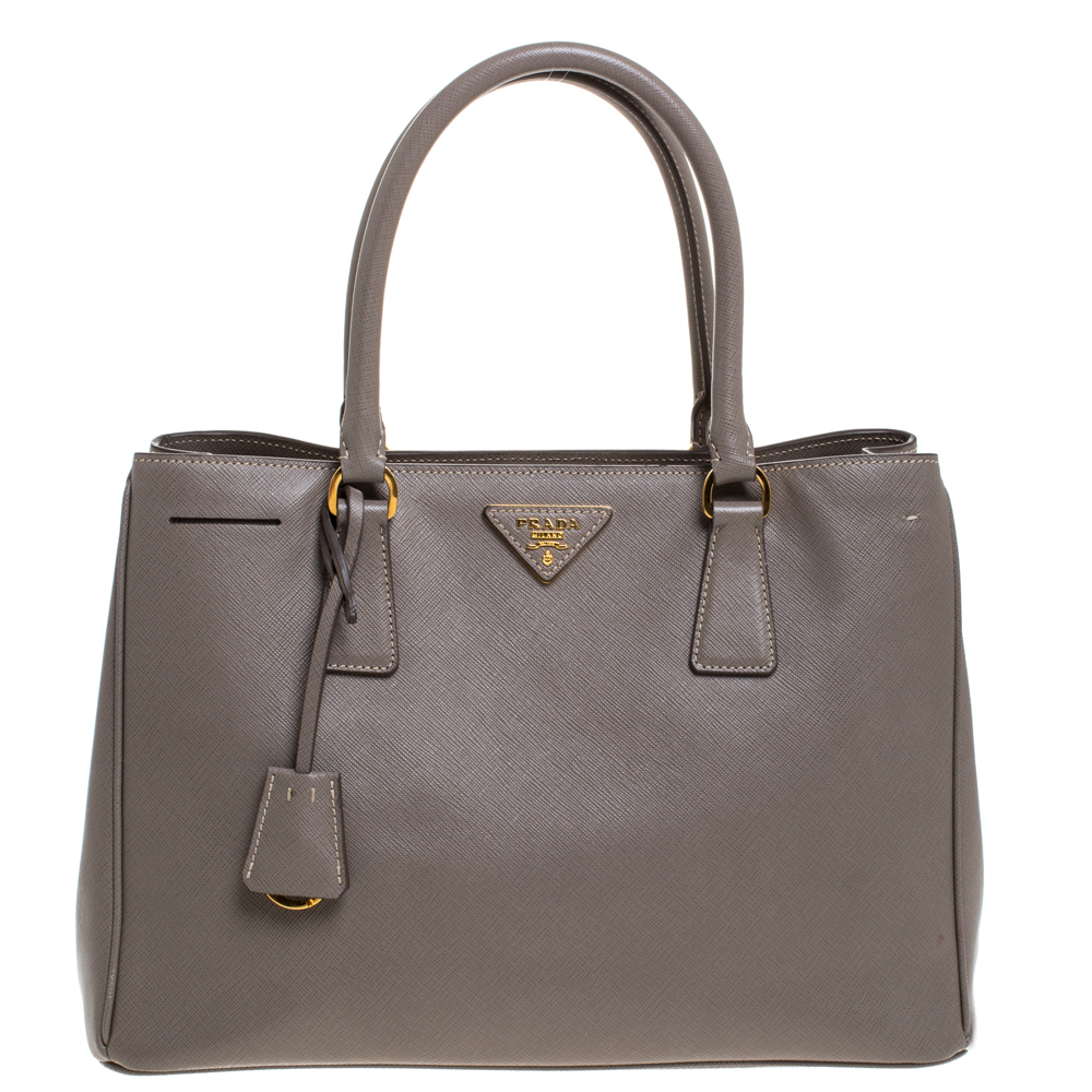Pre Owned Prada Grey Saffiano Lux Leather Medium Galleria Tote