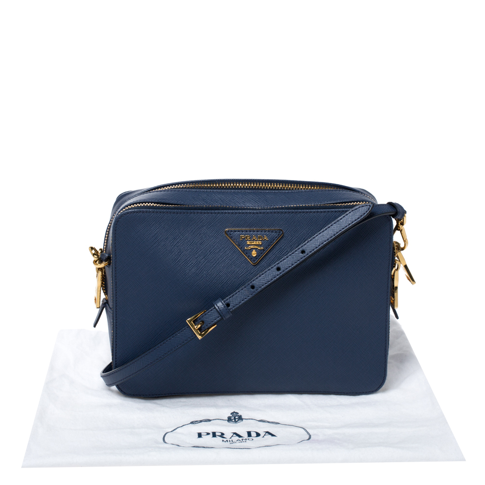 Prada Blue Saffiano Leather Double Zip Crossbody Bag - The Luxury Flavor