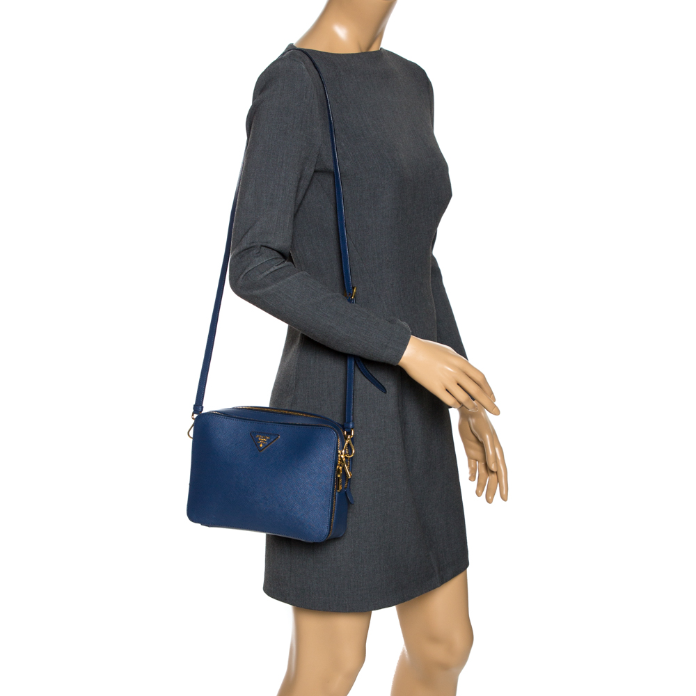 

Prada Blue Leather  Camera Double Zip Crossbody Bag