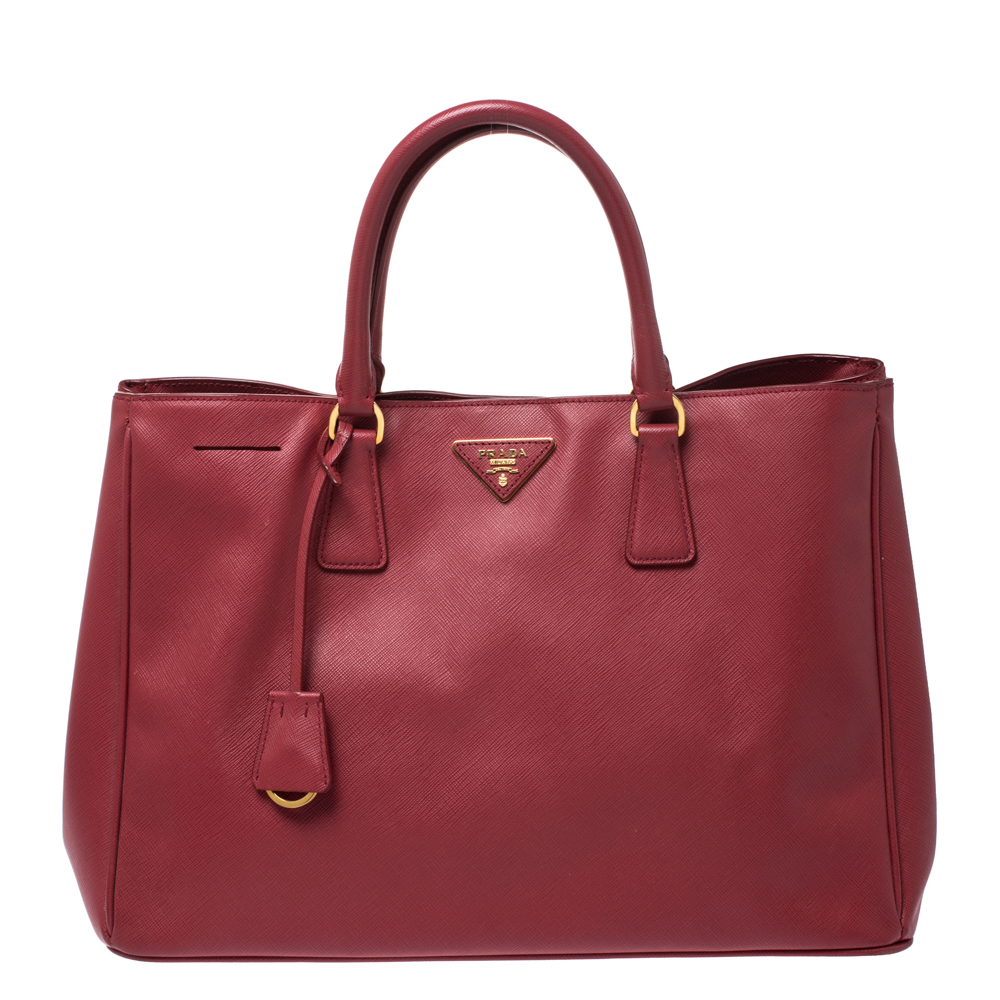 Pre Owned Prada Red Saffiano Lux Leather Gardener's Tote