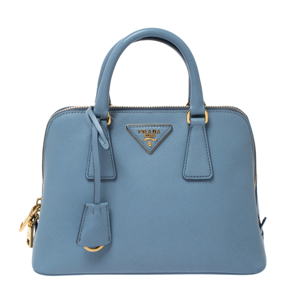 Pre Owned Prada Blue Saffiano Lux Leather Small Promenade Satchel