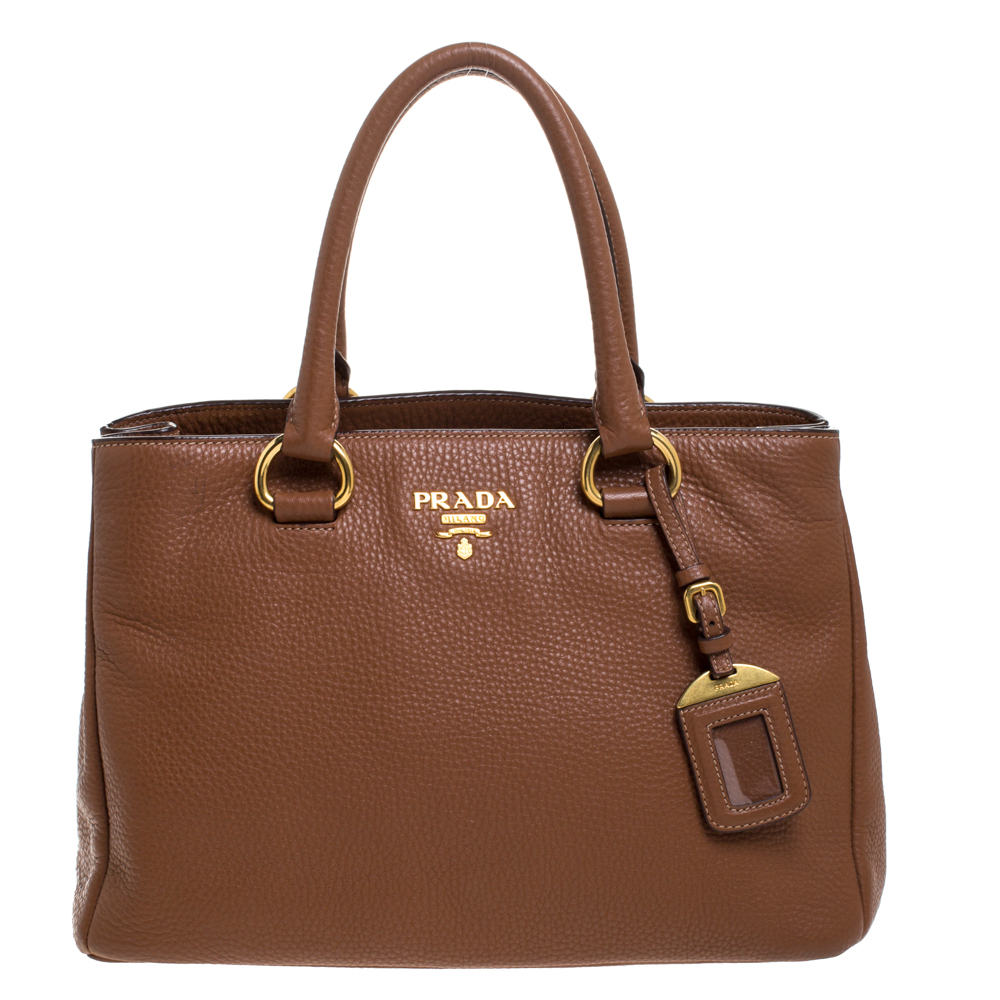 Pre Owned Prada Brown Vitello Danio Leather Medium Tote