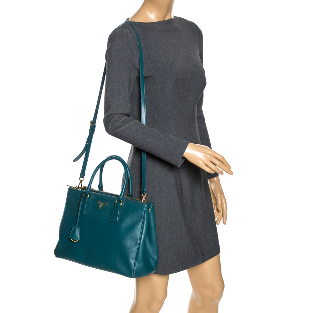 

Prada Green Saffiano Lux Leather  Double Zip Tote