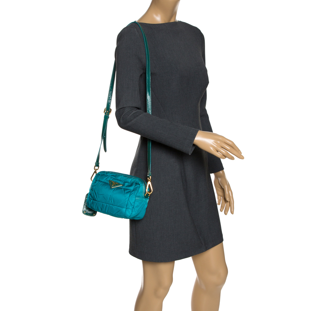 prada nylon crossbody bag in turquoise