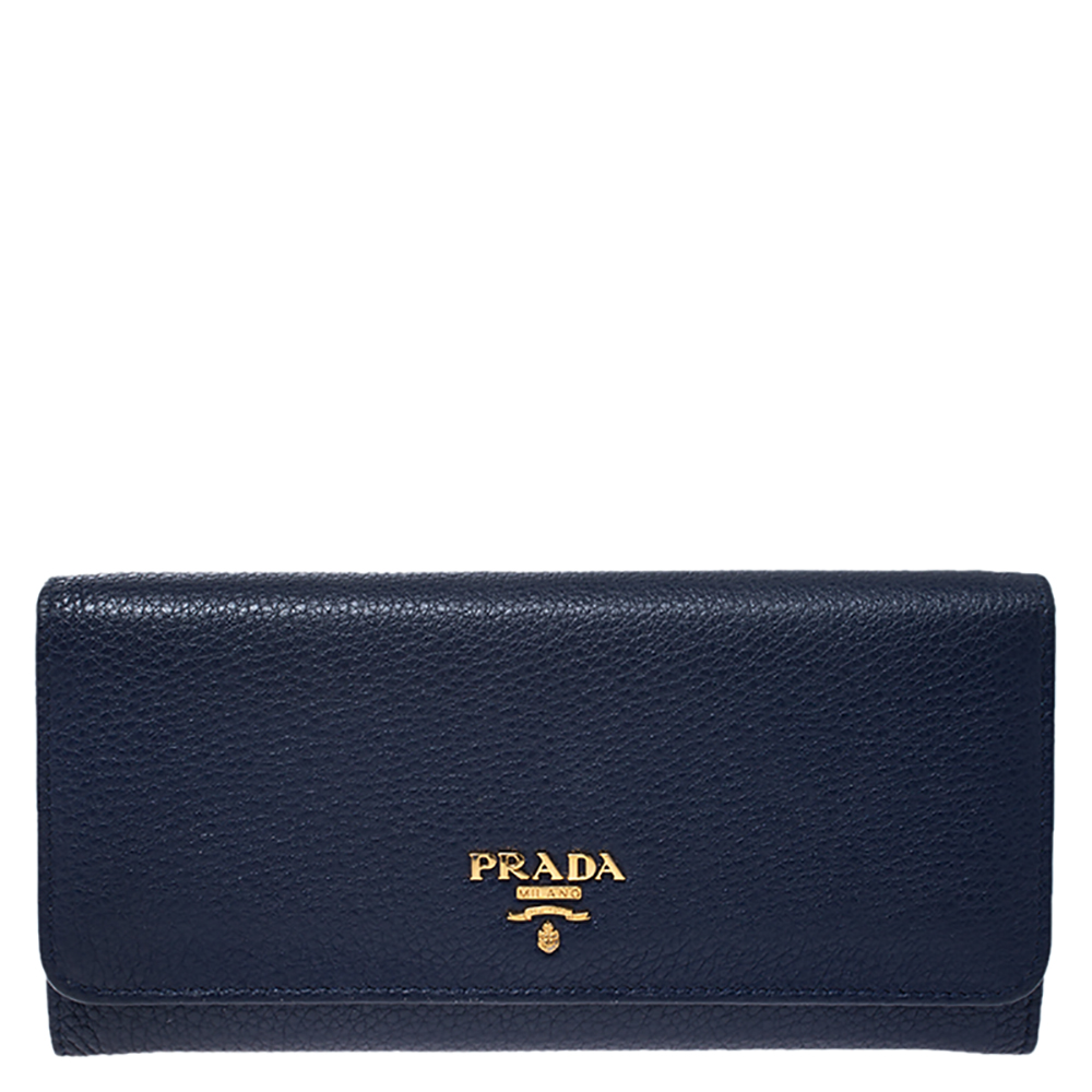 Pre Owned Prada Blue Vitello Grain Leather Continental Wallet