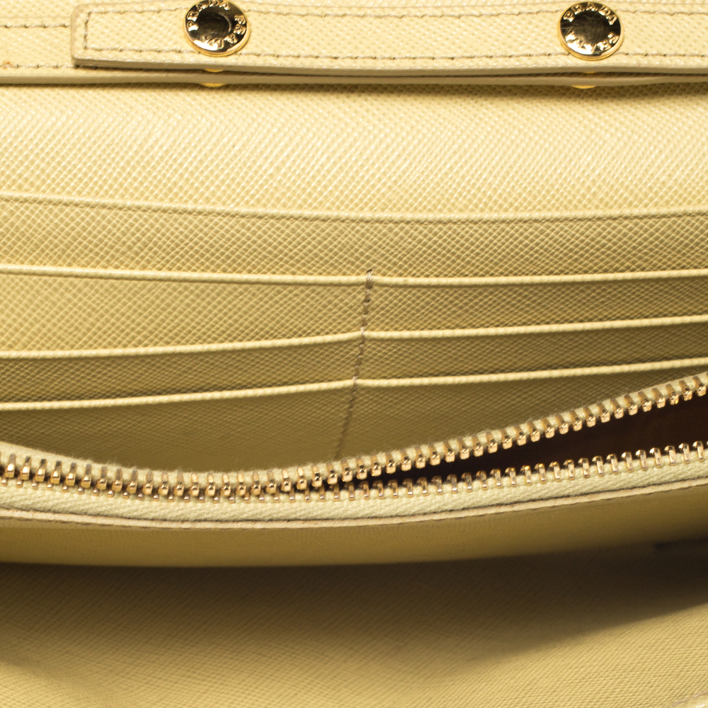 

Prada Yellow Saffiano Metal Leather Wallet on Chain