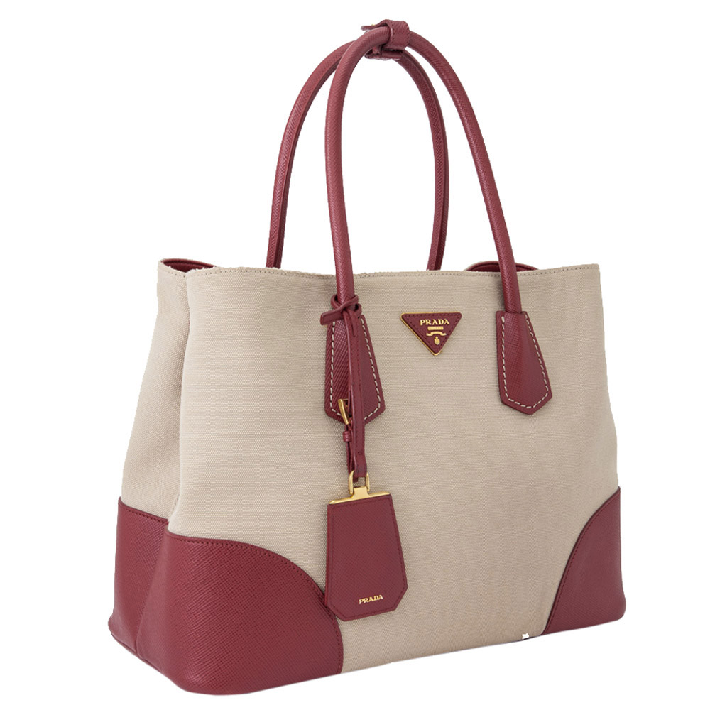 

Prada Brown Canvas And Leather Canapa Satchel, Beige