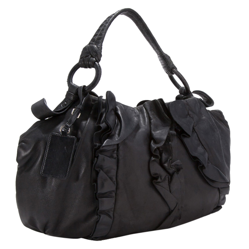 

Prada Black Leather Ruffle Shoulder Bag