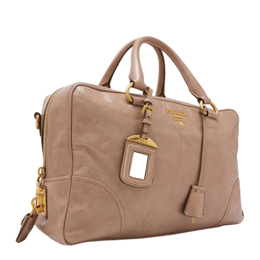 

Prada Brown Vitello Shine Leather Shopping Tote