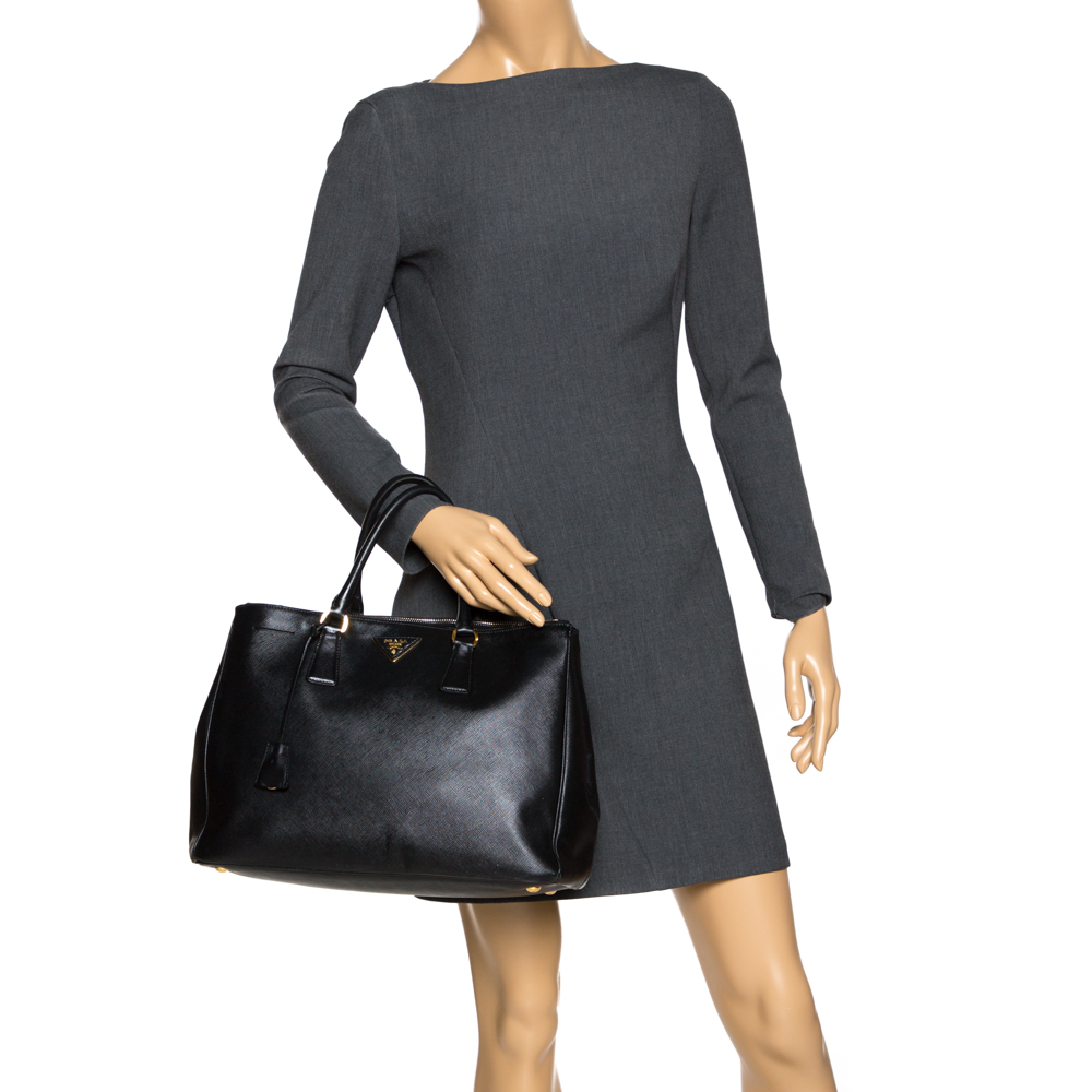 

Prada Black Saffiano Lux Leather Large Double Zip Tote