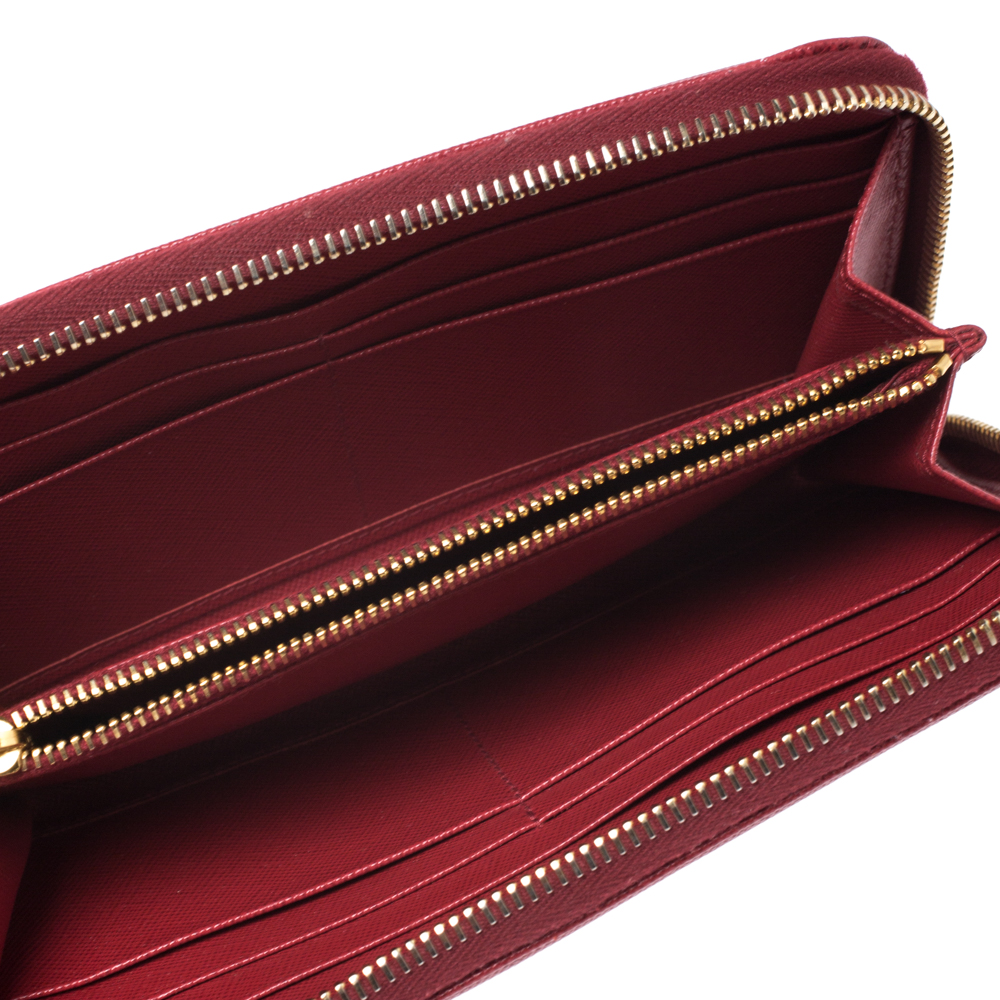 

Prada Red Saffiano Leather Zip Around Wallet