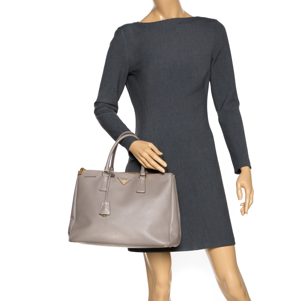 

Prada Beige Saffiano Lux Leather Large Double Zip Tote