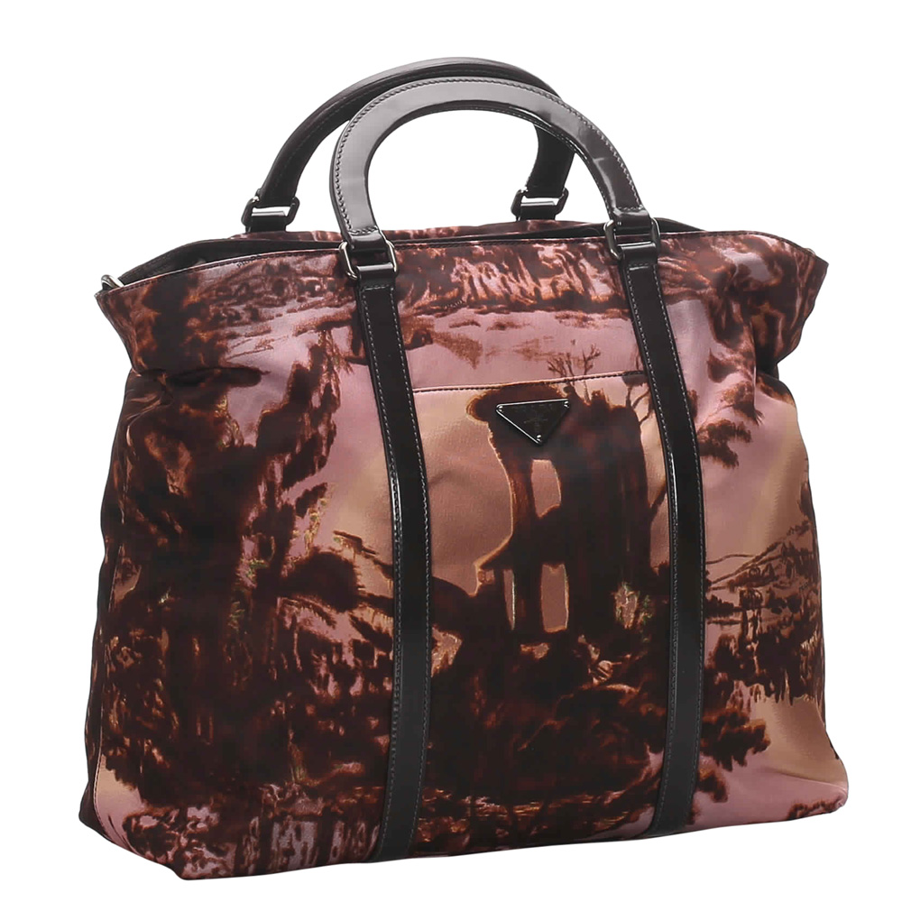 

Prada Purple Nylon Printed Tessuto Satchel Bag, Black