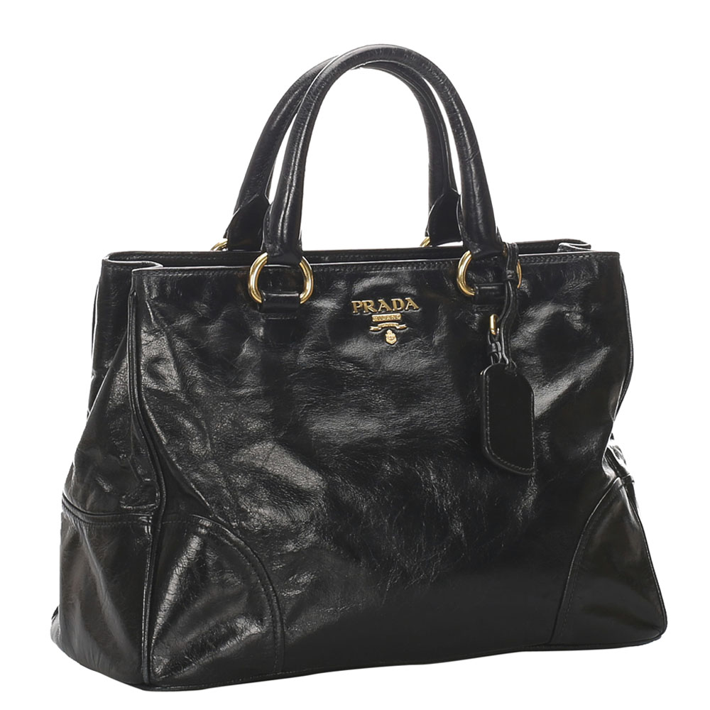 

Prada Black Vitello Shine Leather Satchel