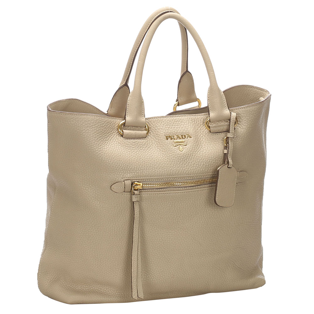 

Prada White Vitello Daino Leather Satchel