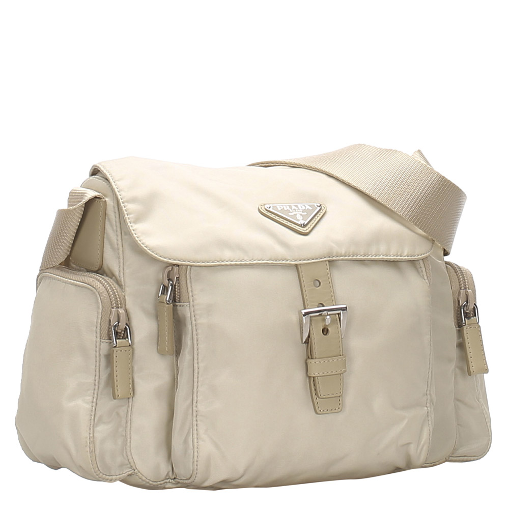 

Prada Brown Tessuto Nylon Crossbody Bag, Beige