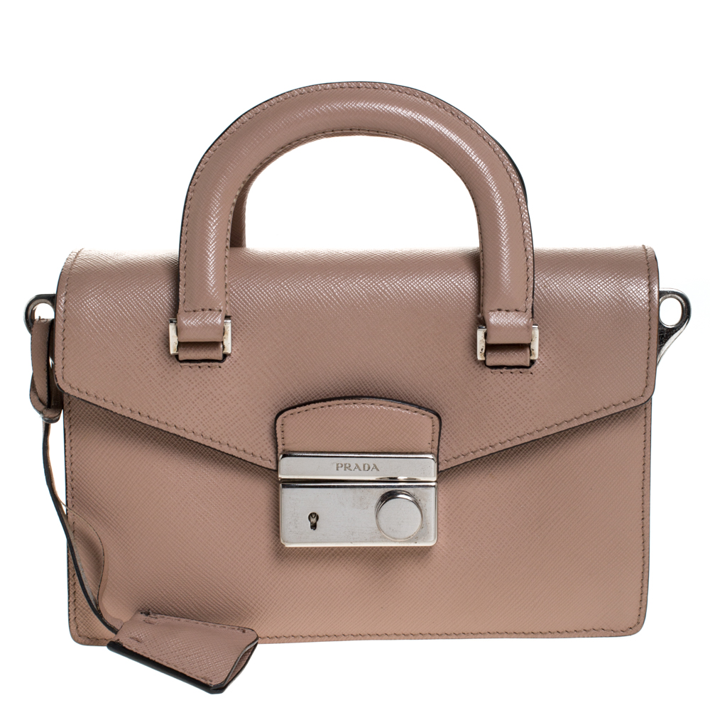 Prada Beige Saffiano Leather Mini Sound Convertible Bag