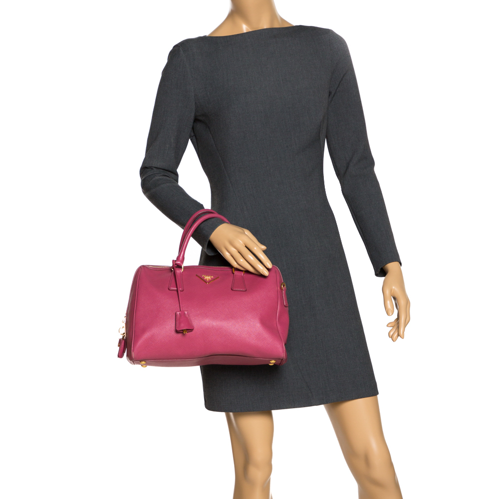 

Prada Magenta Saffiano Lux Leather Bowler Bag, Pink